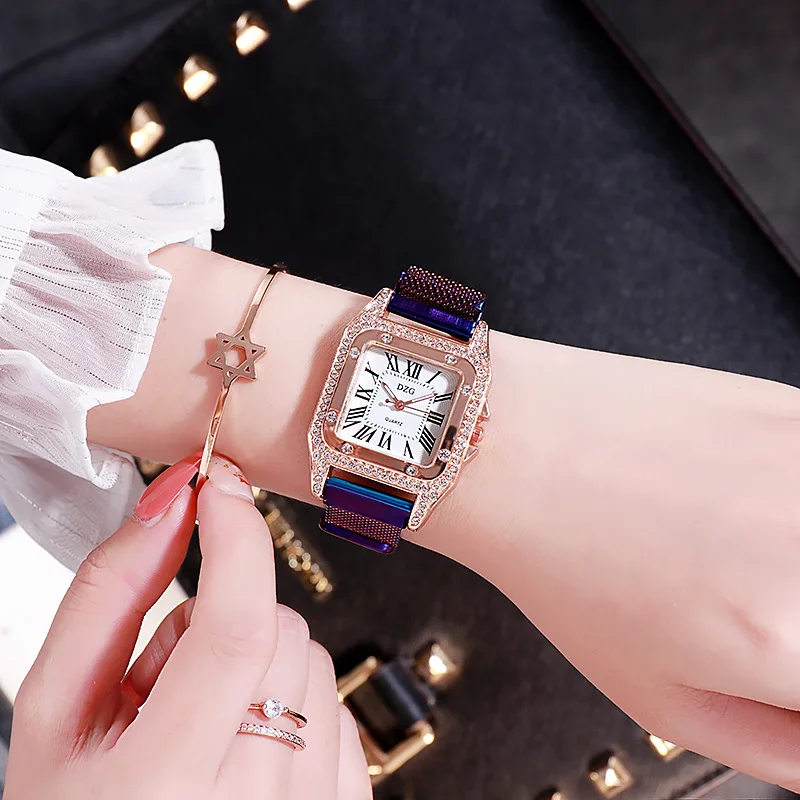 DZG genuine rhinestone square stainless steel magnet buckle watch classic quartz girls watch
DZG genuine rhinestone square stainless steel magnet buckle watch classic quartz girls watch