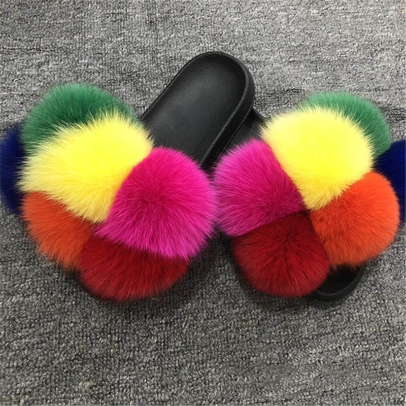 Wholesale In Outdoor Women Luxury Fluffy Sandals Slide Colorful Shoes Slipper Womens Fox Fur Slides, Color matching
Wholesale In Outdoor Women Luxury Fluffy Sandals Slide Colorful Shoes Slipper Womens Fox Fur Slides, Color matching