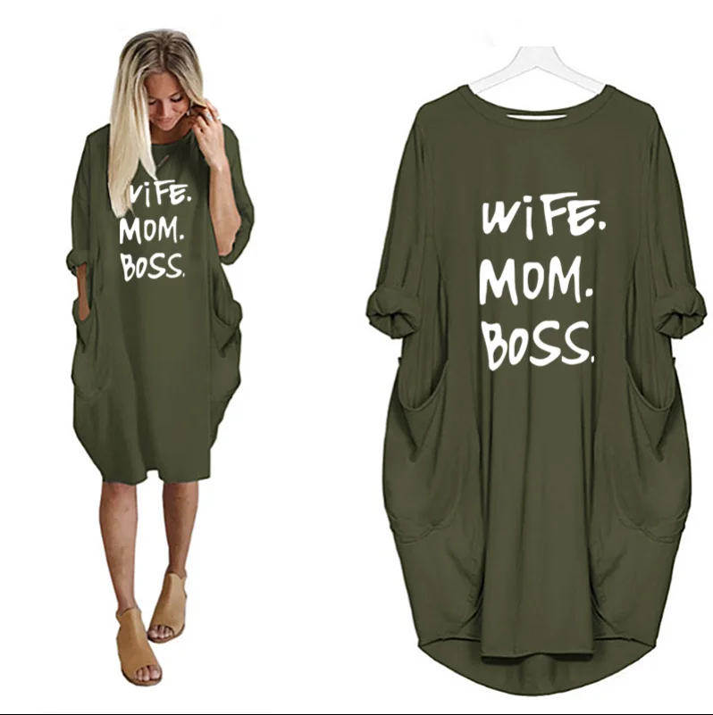Letter Wife Mom Boss Printing Loose Vintage Fall Maxi Clothes for Fat Women Party Casual Women Plus Size Dress with Pocket
Letter Wife Mom Boss Printing Loose Vintage Fall Maxi Clothes for Fat Women Party Casual Women Plus Size Dress with Pocket