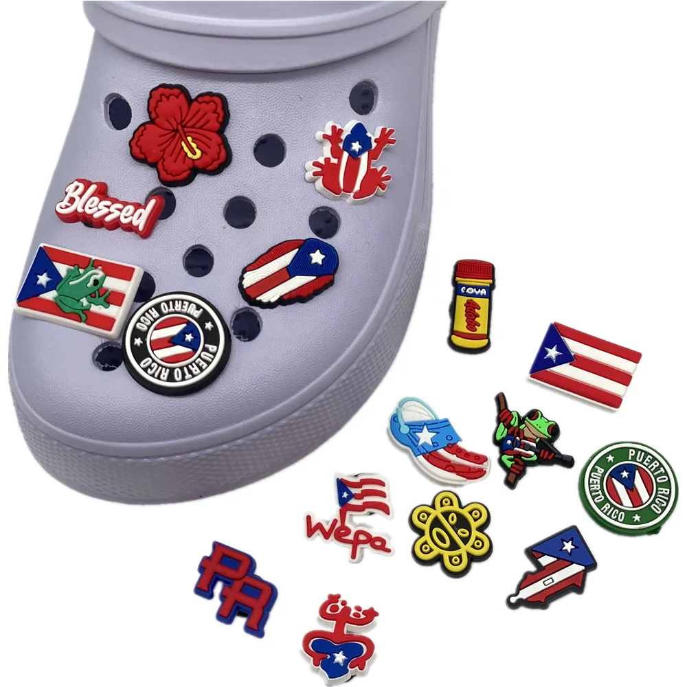 

Puerto Rico flag New Soft PVC shoe charms Cartoon Croc Shoe Charm for PR gift clog charm accessories