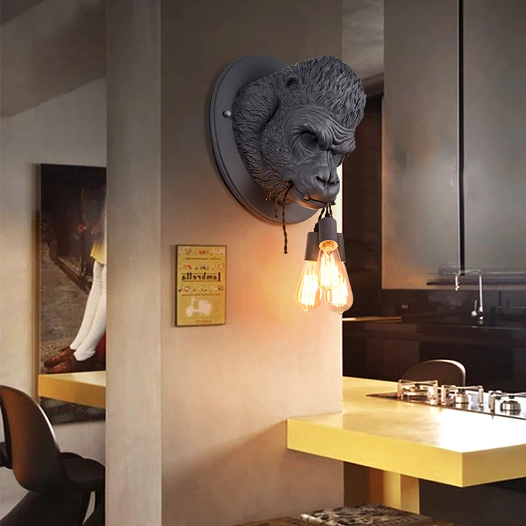 Decorative gorilla statue animal wall led light for restaurant hotel coffee shop bar wall lamp