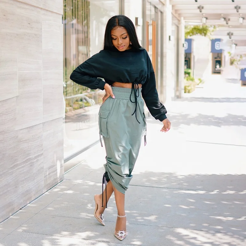 2021 Wholesale Dropshipping Solid Color Drawstring Cargo Elastic Waist Midi Skirt With Big Pockets Casual Streetwear Skirts
2021 Wholesale Dropshipping Solid Color Drawstring Cargo Elastic Waist Midi Skirt With Big Pockets Casual Streetwear Skirts