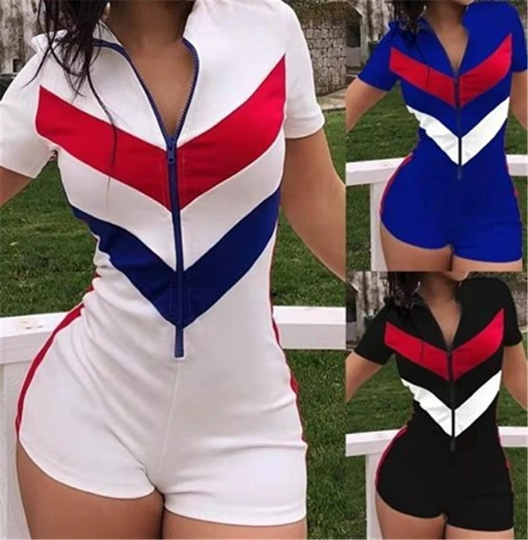 Trendy Summer Striped Rompers Women Beach Jump Suits Ladies Zipper Workout Short Jumpsuit
Trendy Summer Striped Rompers Women Beach Jump Suits Ladies Zipper Workout Short Jumpsuit