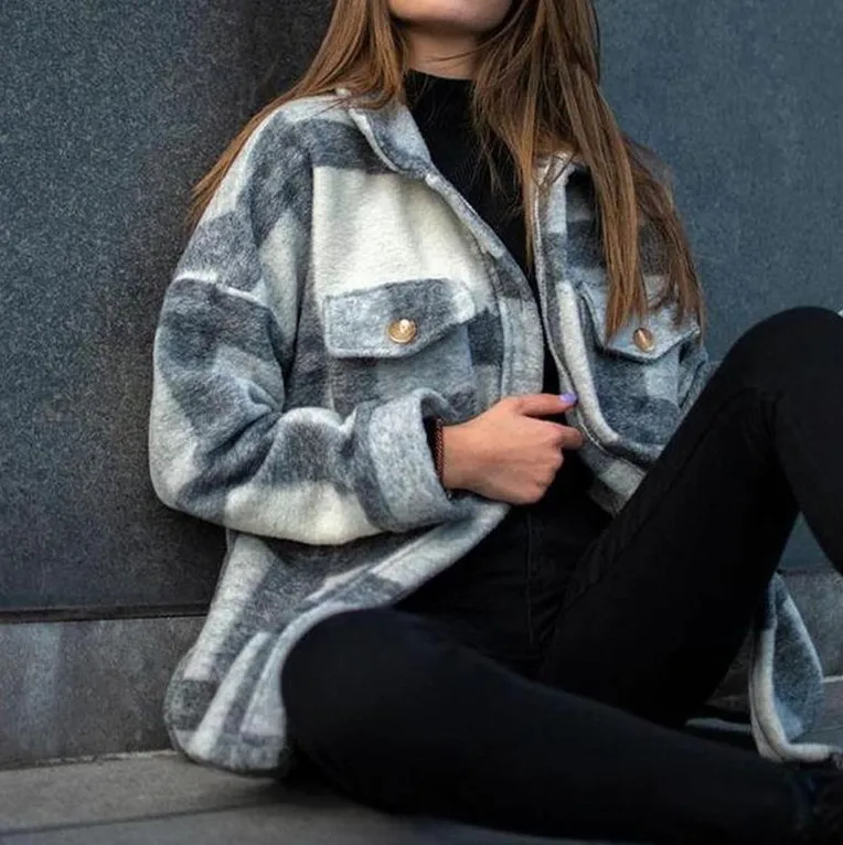 2021 Spring long sleeve lapel loose women casual jacket fashion plaid women coat, Picture
2021 Spring long sleeve lapel loose women casual jacket fashion plaid women coat, Picture