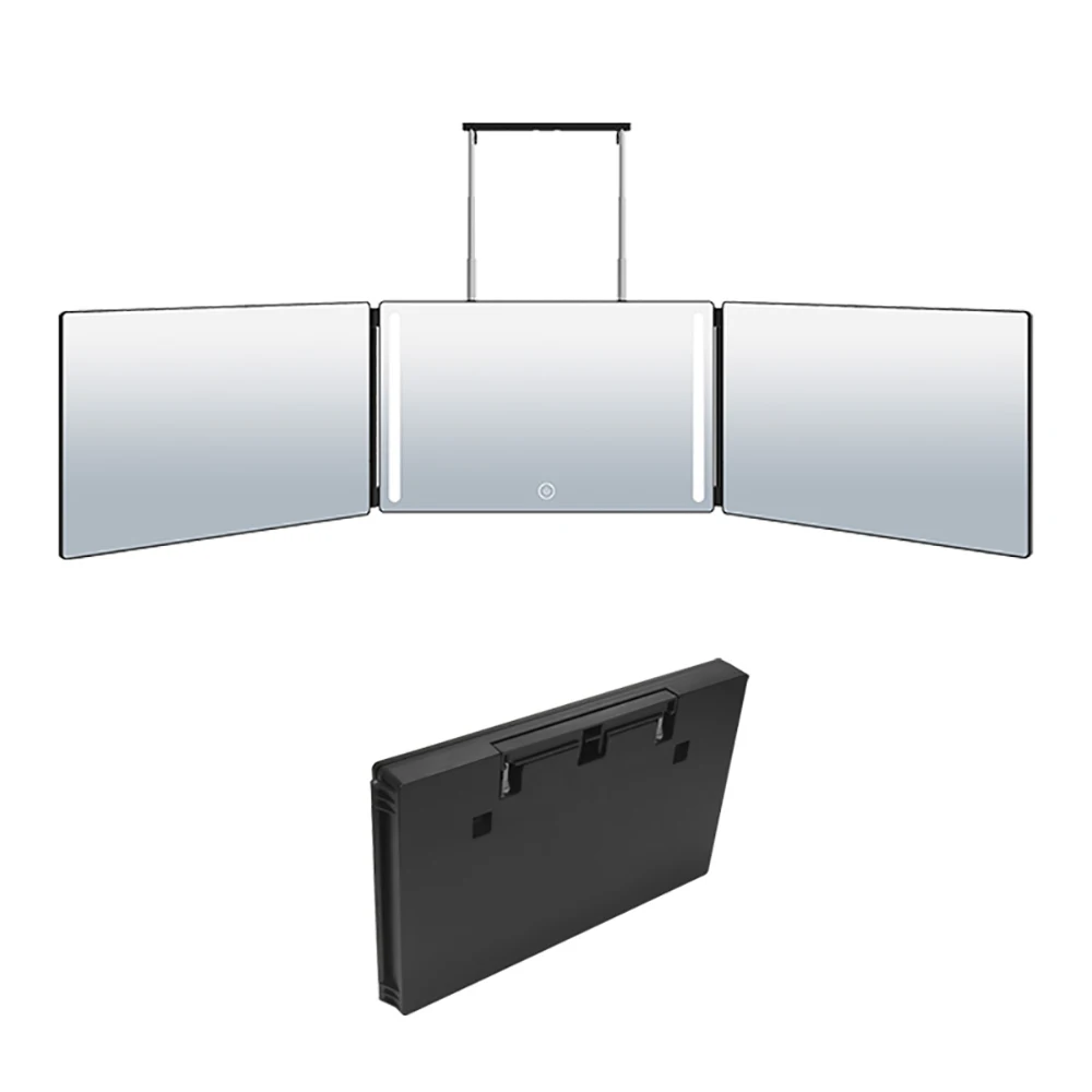 Tri-fold mirror with LED Light 360 Degree Self-cutting Mirror Adjustable Height Mirror for Bathroom, Black
Tri-fold mirror with LED Light 360 Degree Self-cutting Mirror Adjustable Height Mirror for Bathroom, Black