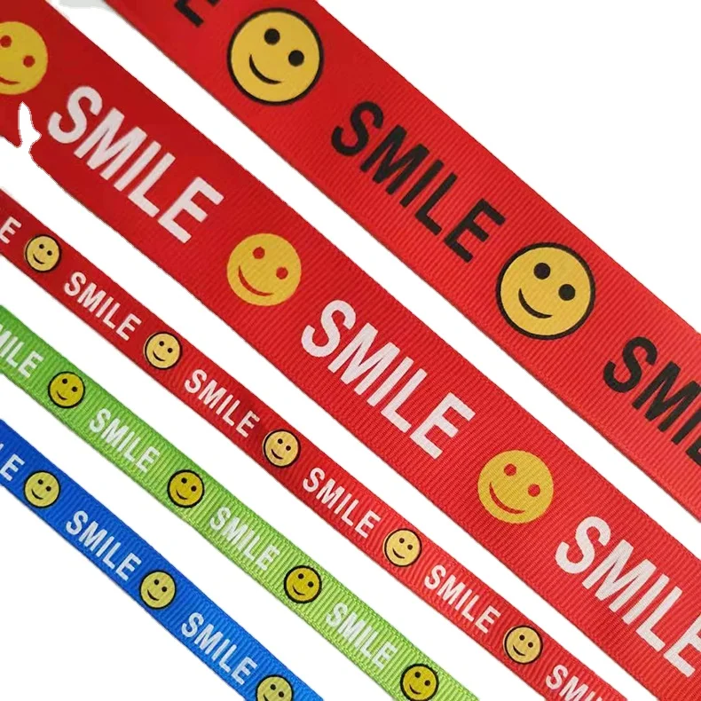 Color Stripe Ribbon smiley face printing ribbon garment accessories decorative belt factory direct sales can be customized
Color Stripe Ribbon smiley face printing ribbon garment accessories decorative belt factory direct sales can be customized