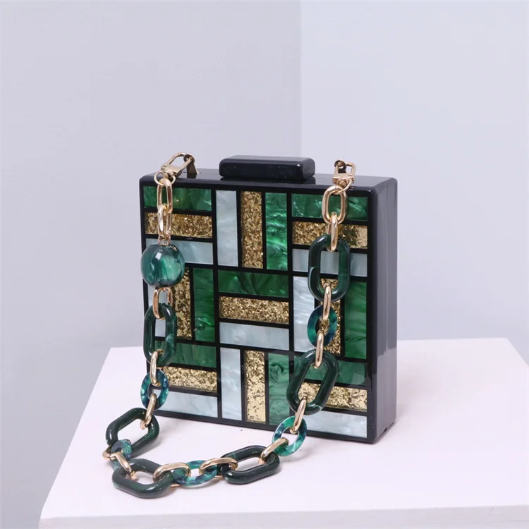 New Fashion Women Evening Bag Cute Green Gold Acrylic Chain Handbags Luxury Square Party Wedding Bags Casual Vintage Box Clutch
New Fashion Women Evening Bag Cute Green Gold Acrylic Chain Handbags Luxury Square Party Wedding Bags Casual Vintage Box Clutch