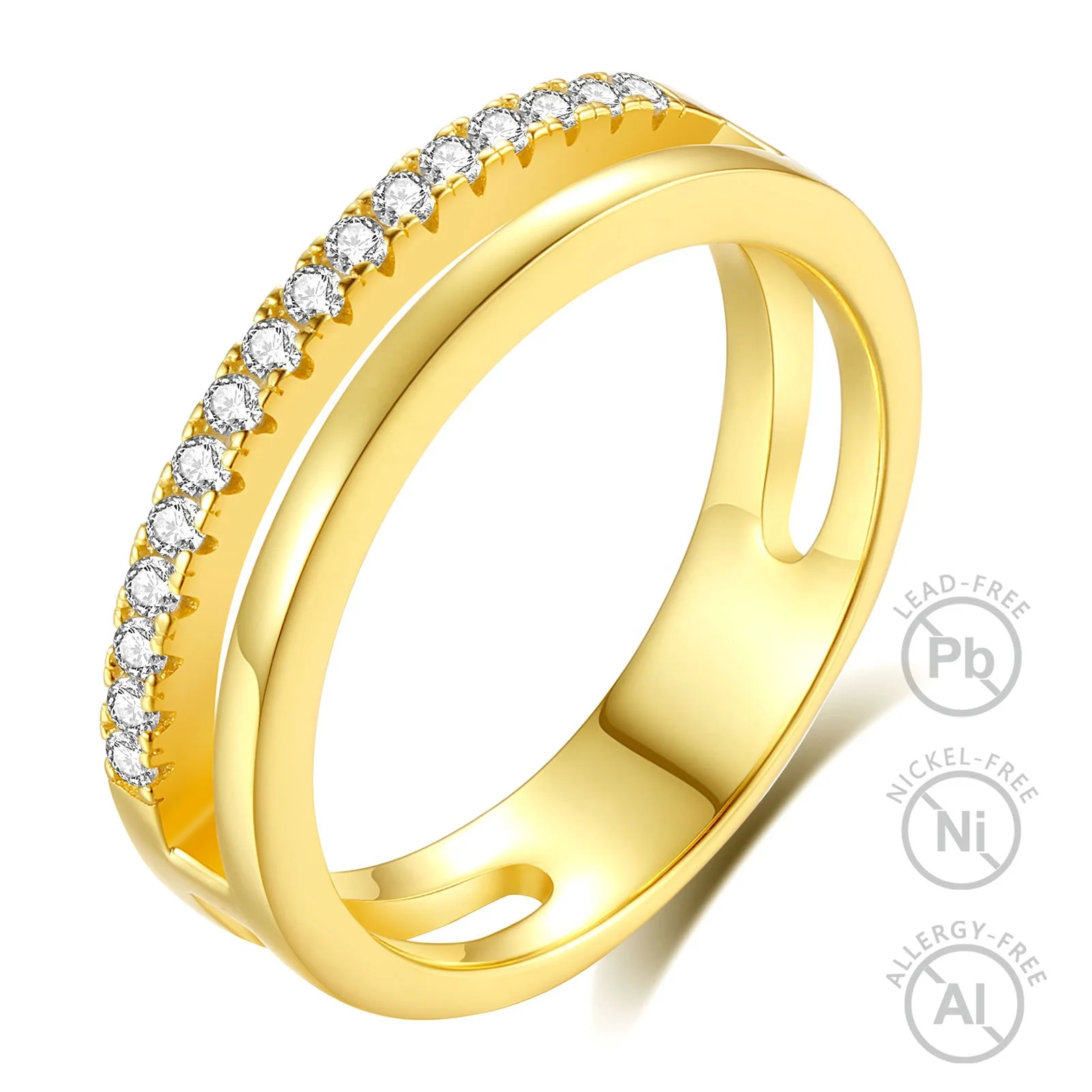 Fashion Design Cubic Zirconia 925 Sterling Silver 18K Gold Plated Double Layer Finger Rings for Men or Women
Fashion Design Cubic Zirconia 925 Sterling Silver 18K Gold Plated Double Layer Finger Rings for Men or Women