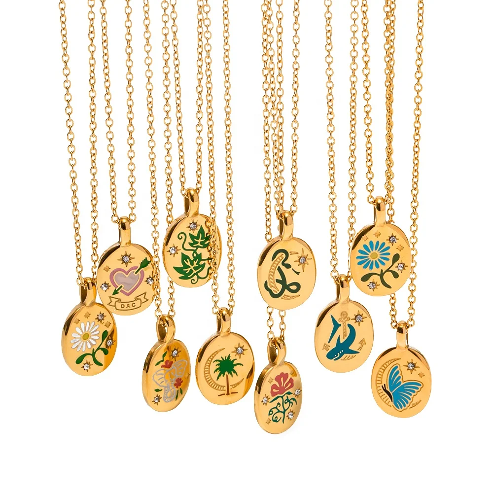 New Trendy Enamel Glazed Amulet PVD 18K Gold Plated Stainless Steel Pendant Necklace For Women
New Trendy Enamel Glazed Amulet PVD 18K Gold Plated Stainless Steel Pendant Necklace For Women