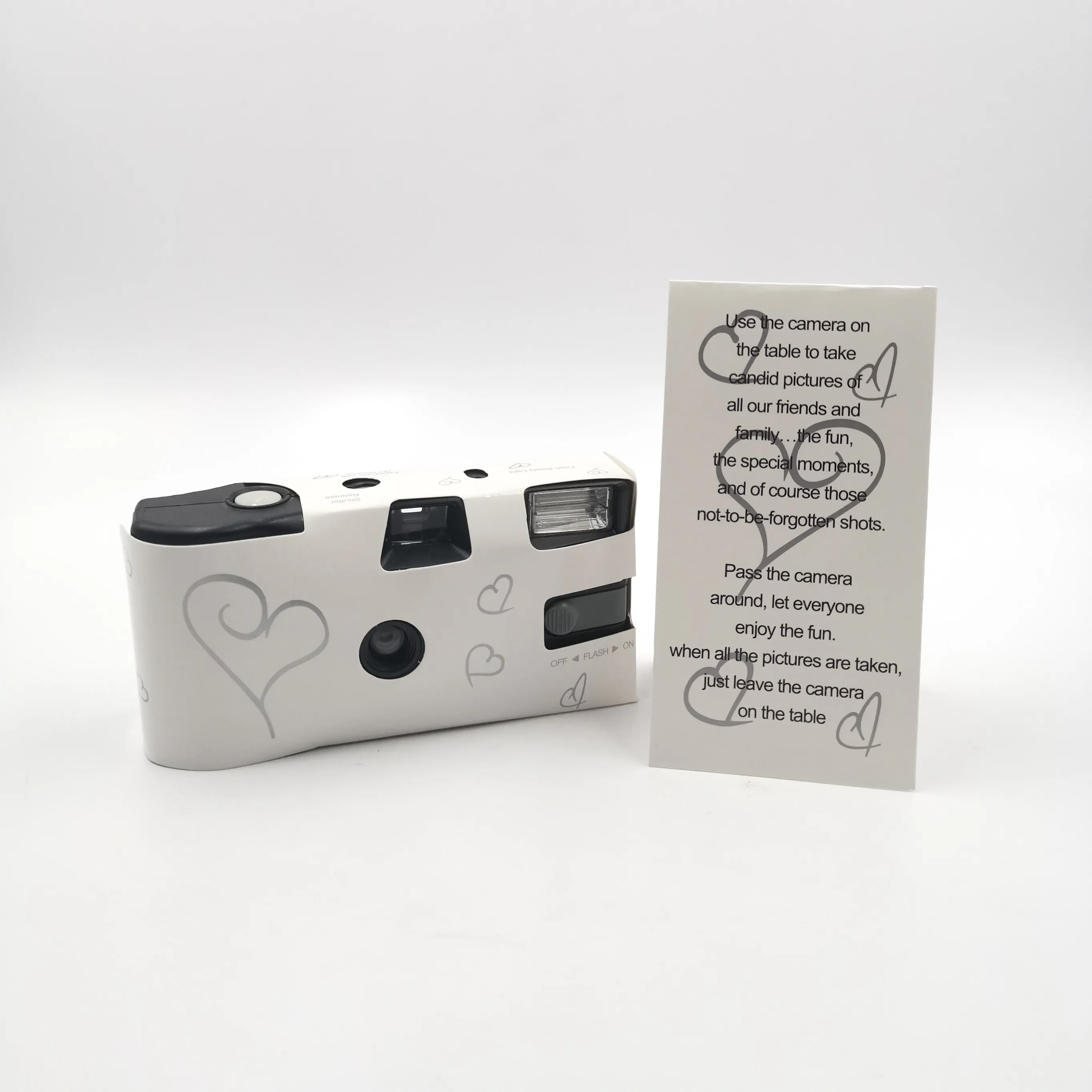 35mm Film Disposable Camera with Flash Pre-load 400ASA27EXP Color Film Build in Alkaline Battery with Wedding Party Design, Silver heart with white
35mm Film Disposable Camera with Flash Pre-load 400ASA27EXP Color Film Build in Alkaline Battery with Wedding Party Design, Silver heart with white