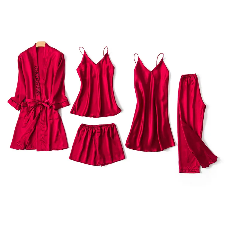 2020 Summer Sleep Wear embroidered Pijamas Silk Night Dress Lace Satin Robe red Color Sexy Pajamas Set For Women, Customized color
2020 Summer Sleep Wear embroidered Pijamas Silk Night Dress Lace Satin Robe red Color Sexy Pajamas Set For Women, Customized color