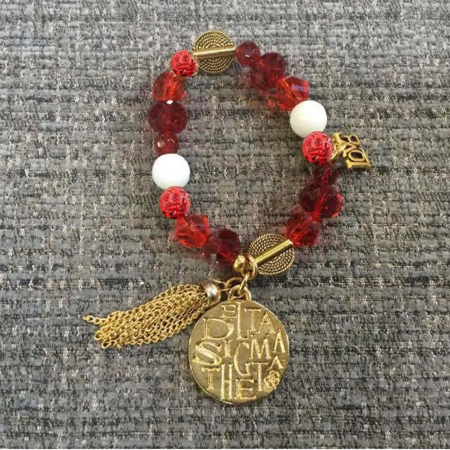 Gold Tone greek sisterhood Hand Make Delta Sigma Tassels charm Bead Bracelet Jewelry, Picture
Gold Tone greek sisterhood Hand Make Delta Sigma Tassels charm Bead Bracelet Jewelry, Picture