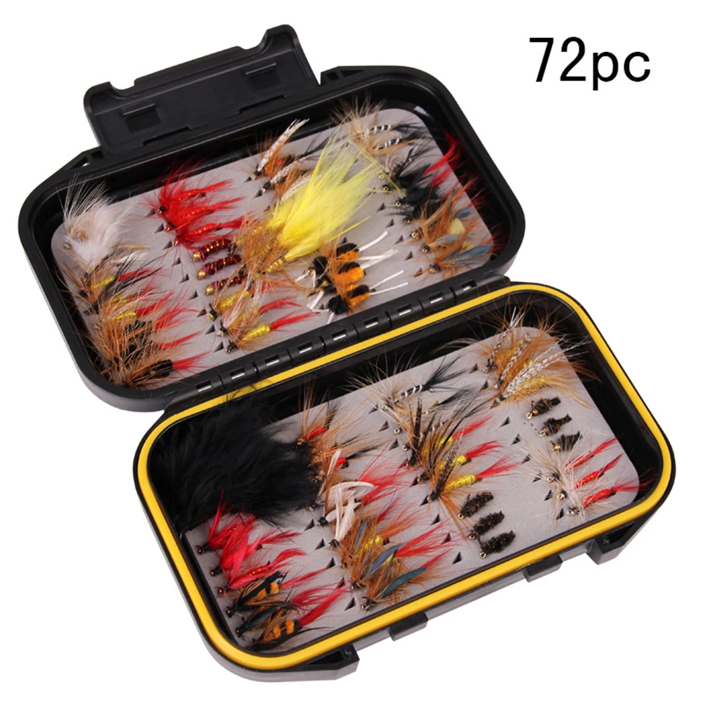 RTS 72 Pcs/Box Fly Fishing Set Feather Fly Flies Fishing Hook Kit