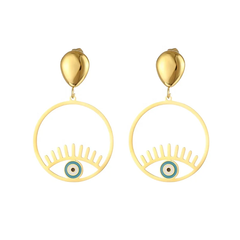 Blue Eyes Fine Modern Unique 18K Gold Plated Stainless Steel Jewelry Fashion Turkish Evil Eye Charm Drop Stud Earrings for Women
Blue Eyes Fine Modern Unique 18K Gold Plated Stainless Steel Jewelry Fashion Turkish Evil Eye Charm Drop Stud Earrings for Women