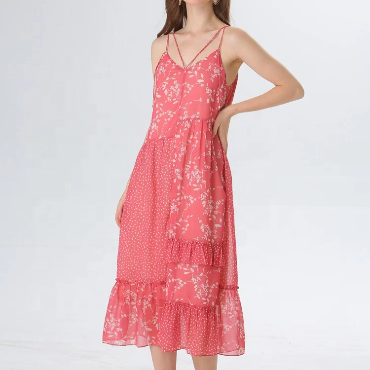 In stock women's spaghatte strap printed chiffon dress with ruffle casual sexy design, Red printing
In stock women's spaghatte strap printed chiffon dress with ruffle casual sexy design, Red printing