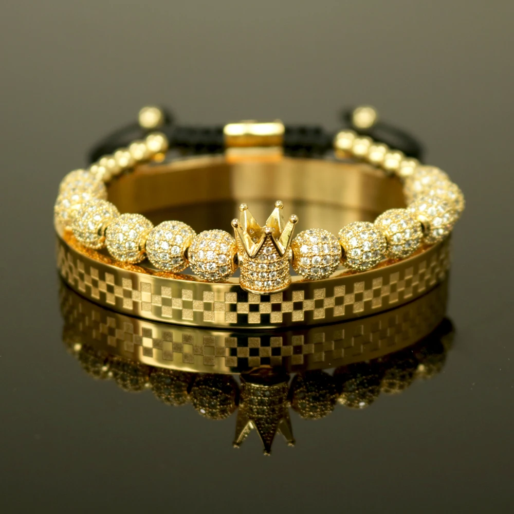 2020 Luxury Crown Charm Men Bracelet Sets Pave CZ Zircon Beads Braided Stainless Steel Bracelets For Men Fashion Jewelry Gift
2020 Luxury Crown Charm Men Bracelet Sets Pave CZ Zircon Beads Braided Stainless Steel Bracelets For Men Fashion Jewelry Gift