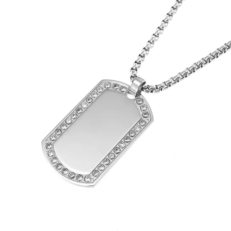 Wholesale Fashion Crystal dogtag Stainless steel Rectangle Custom Name jewelry Pendant chain necklace for men
Wholesale Fashion Crystal dogtag Stainless steel Rectangle Custom Name jewelry Pendant chain necklace for men