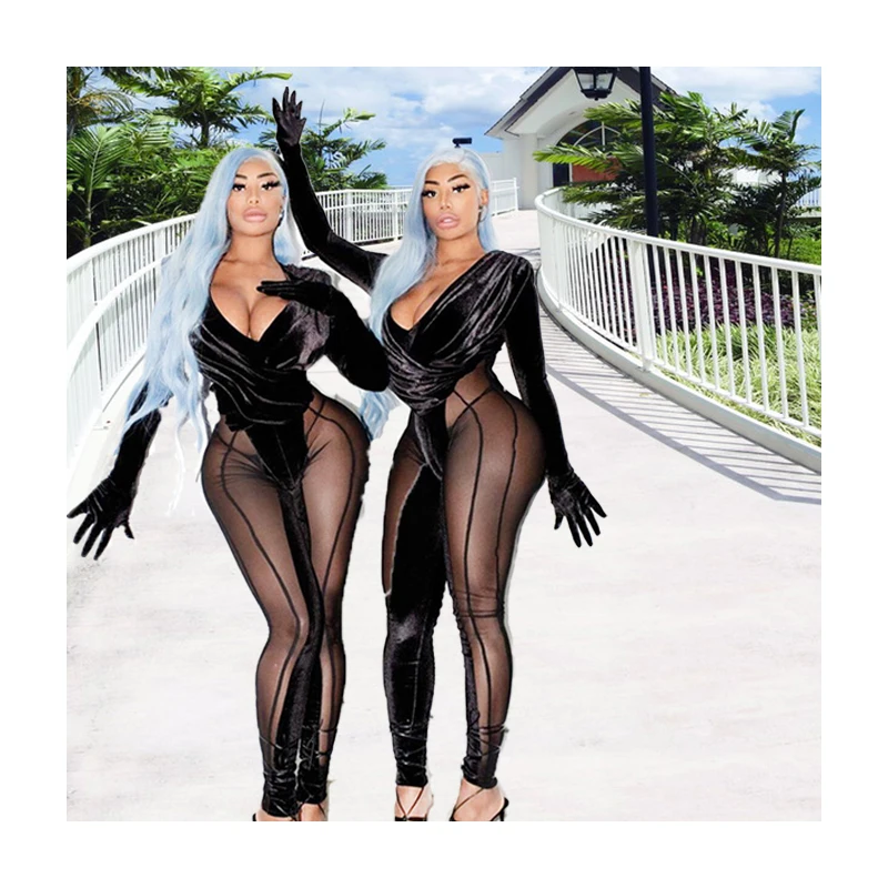 KCYA Autumn Solid Color See Through Deep-v mesh Stitching Velvet Long Sleeve Patchwork Women Jumpsuit, Black
KCYA Autumn Solid Color See Through Deep-v mesh Stitching Velvet Long Sleeve Patchwork Women Jumpsuit, Black