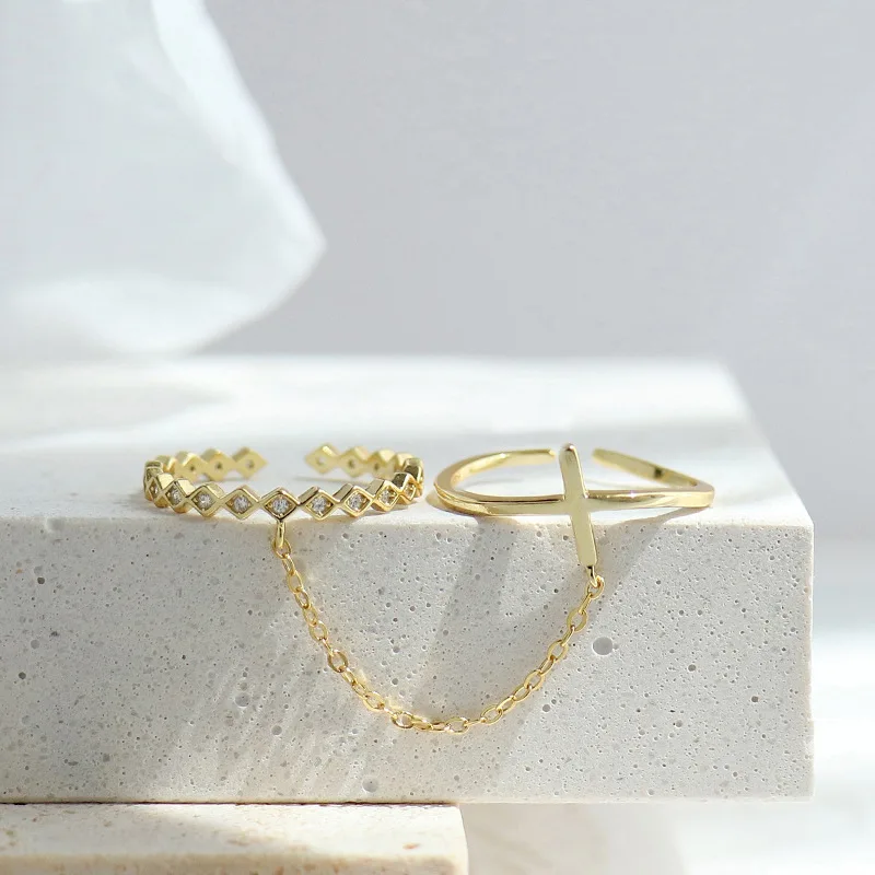 Cross Zircon Ring Female Personality Design Sense Chain Double Ring Opening Index Finger Rings
Cross Zircon Ring Female Personality Design Sense Chain Double Ring Opening Index Finger Rings