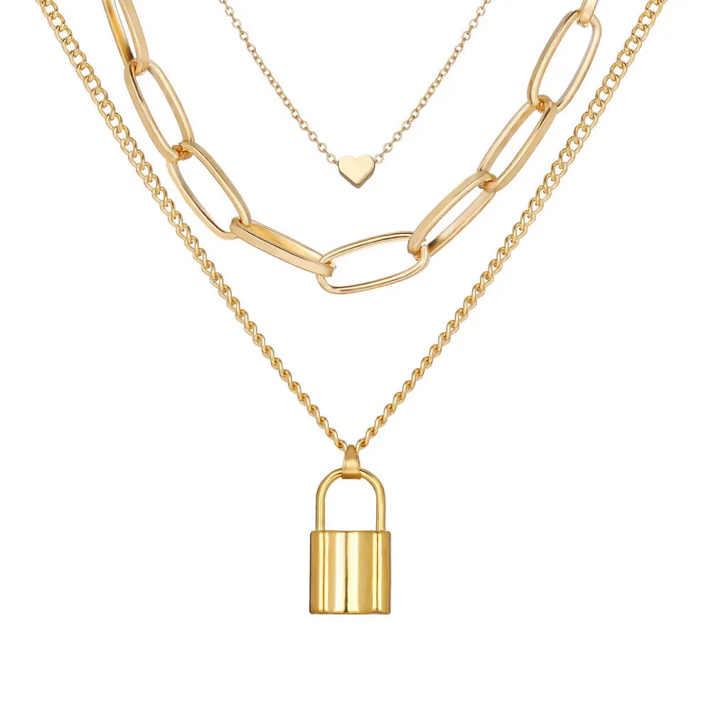 Women Accessories Customs Necklaces Heart Lock Charm Three Layers Chains Necklace, Gold
Women Accessories Customs Necklaces Heart Lock Charm Three Layers Chains Necklace, Gold