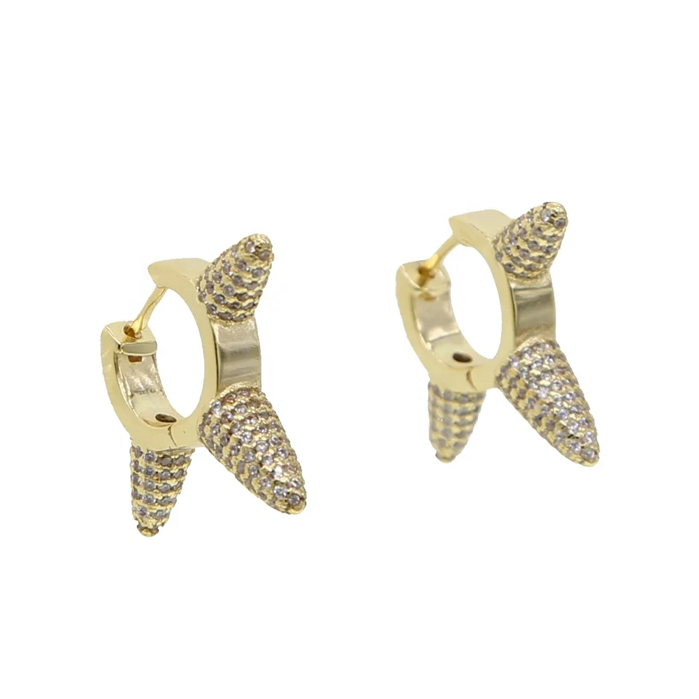 

HIP HOP PUNK women jewelry fashion huggie hoops with 3 cz spike revit Cool fashion earring