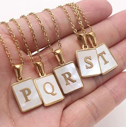 18K Gold Stainless Steel Letter A-Z Initial Necklaces For Women White Rectangle Shell Alphabet Pendant Necklace
18K Gold Stainless Steel Letter A-Z Initial Necklaces For Women White Rectangle Shell Alphabet Pendant Necklace