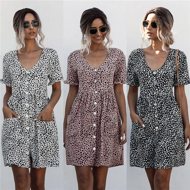 2021 Spring and Summer Hot Sale Short Sleeve Dot Print Buttoned Pocket Dress, Picture color
2021 Spring and Summer Hot Sale Short Sleeve Dot Print Buttoned Pocket Dress, Picture color