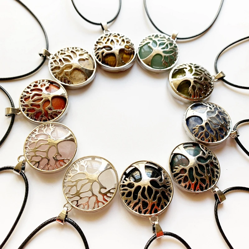 Tree of Life Charm Necklace Round Quartz Crystal Healing Stones Necklace Natural/Dyed Pendant Rope Necklace Jewelry
Tree of Life Charm Necklace Round Quartz Crystal Healing Stones Necklace Natural/Dyed Pendant Rope Necklace Jewelry