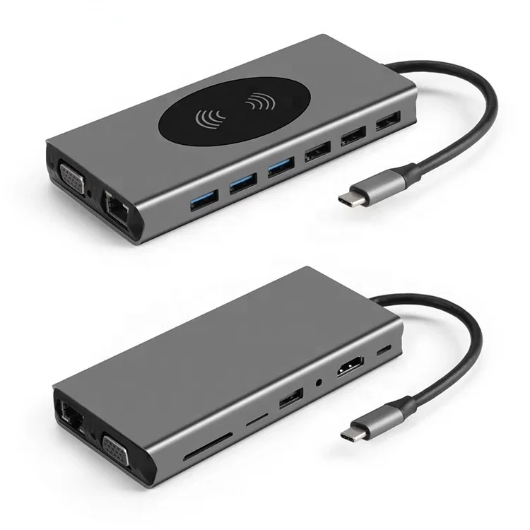 Factory High Quality Aluminum Alloy USB 3.0 Multi Function Type-c Converter 14 in 1 Wireless Charger USB Hubs, Grey
Factory High Quality Aluminum Alloy USB 3.0 Multi Function Type-c Converter 14 in 1 Wireless Charger USB Hubs, Grey