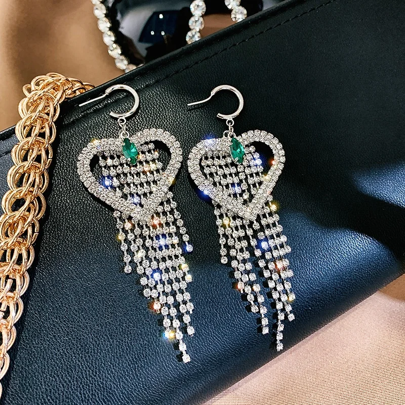 Shiny Heart Long Tassel Crystal Drop Earrings for Women Gold Silver Color Rhinestone Dangle Earrings Party Wedding Jewelry, Picture shows
Shiny Heart Long Tassel Crystal Drop Earrings for Women Gold Silver Color Rhinestone Dangle Earrings Party Wedding Jewelry, Picture shows