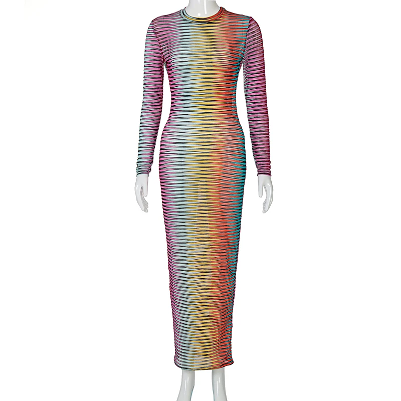 FREE SAMPLE o neck colorful stripe long sleeve body con full bodycon dresses, Casual colors
FREE SAMPLE o neck colorful stripe long sleeve body con full bodycon dresses, Casual colors