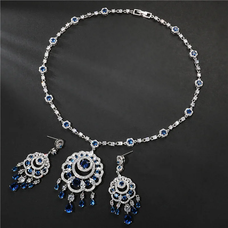 Europe and America Bohemia Style Color Zircon Jewelry Necklace Tassel Earrings Women Wedding Bride Engagement Jewelry Set
Europe and America Bohemia Style Color Zircon Jewelry Necklace Tassel Earrings Women Wedding Bride Engagement Jewelry Set