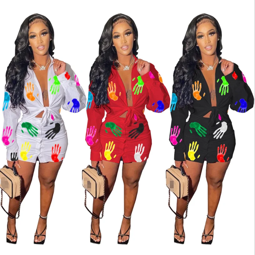 2021 New Summer Ladies Print Long Sleeve Bandage Shirt 2 Piece Skirt Set Casual Mini Skirt Set For Women
2021 New Summer Ladies Print Long Sleeve Bandage Shirt 2 Piece Skirt Set Casual Mini Skirt Set For Women