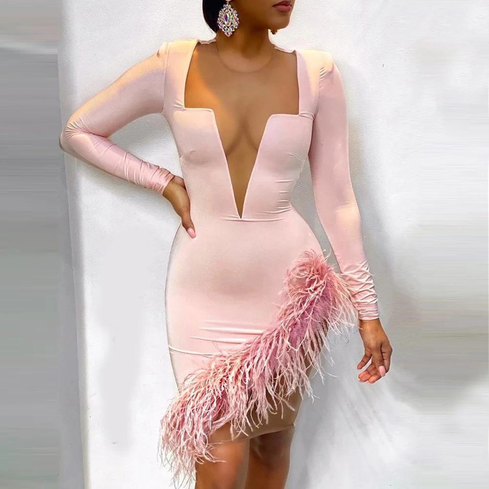 F2266 Pink feather mesh cut out bandage Long Sleeve holiday bandage dress, As pictured
F2266 Pink feather mesh cut out bandage Long Sleeve holiday bandage dress, As pictured