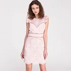 Casual Summer Ruffle Sleeve Bodycon Women Mini Pink Lace Dresses