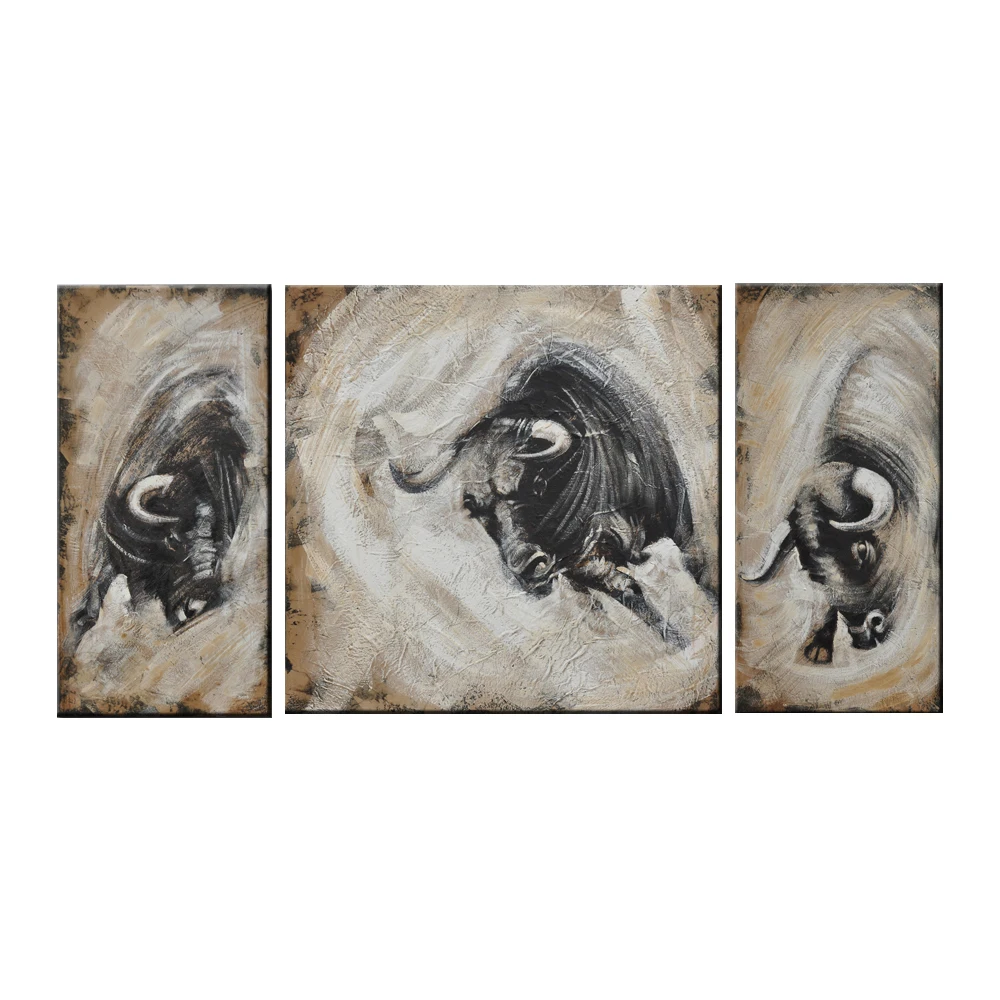 3 Panels Famous Artist Pure Handmade Bull Canvas Oil Painting for Museum