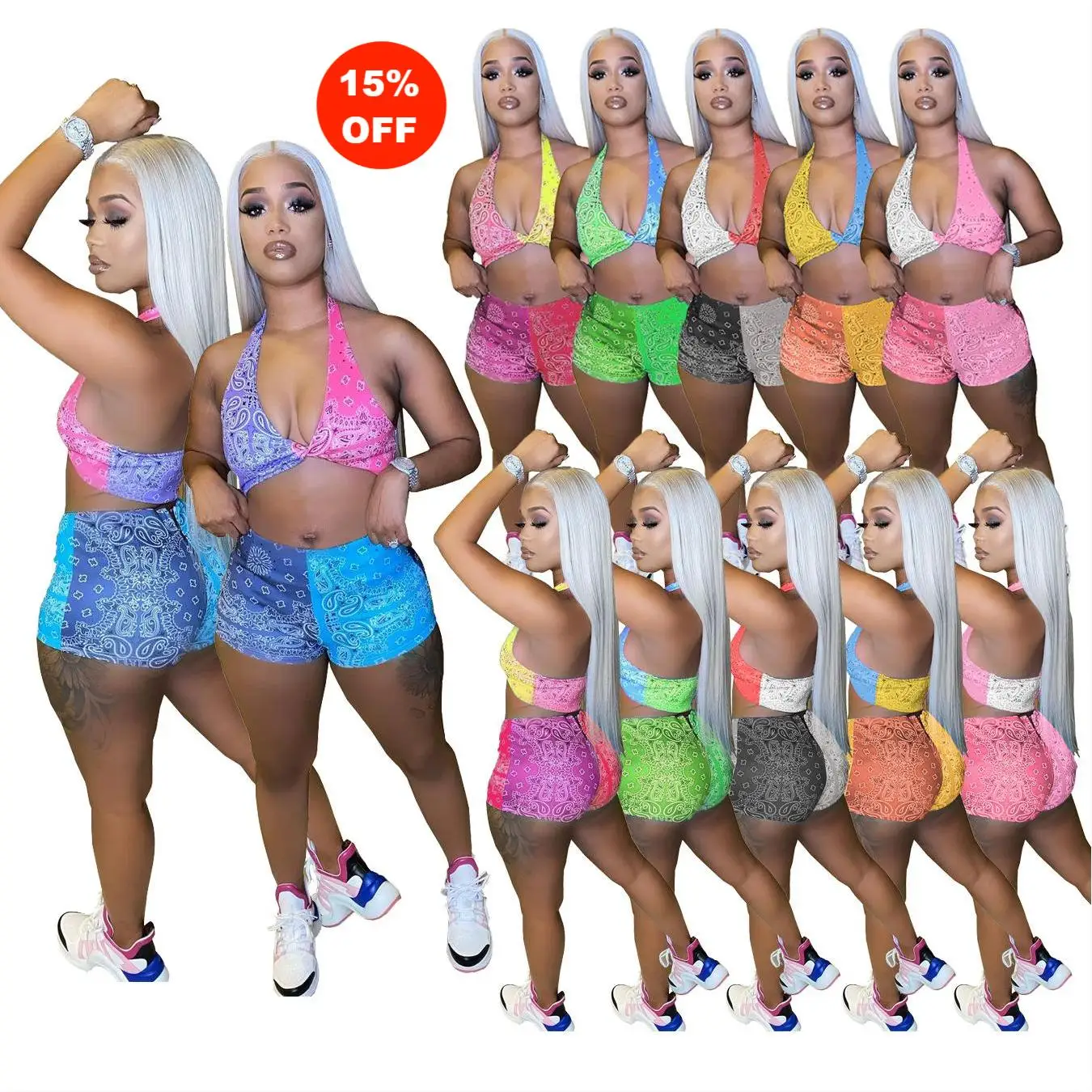 2021 summer women clothing print two piece outfits bandanna shorts two piece set for women
2021 summer women clothing print two piece outfits bandanna shorts two piece set for women