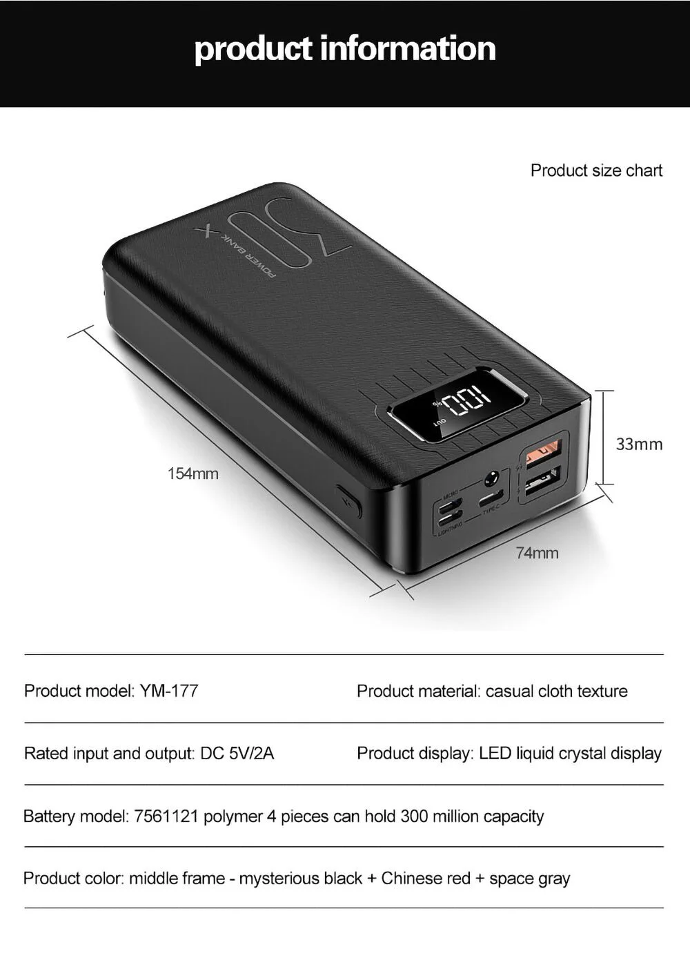 Logo custom led display portable charger battery mobile phone fast charging 30000mah 3 inputs Power+bank for iphone for samsung - ANKUX.COM