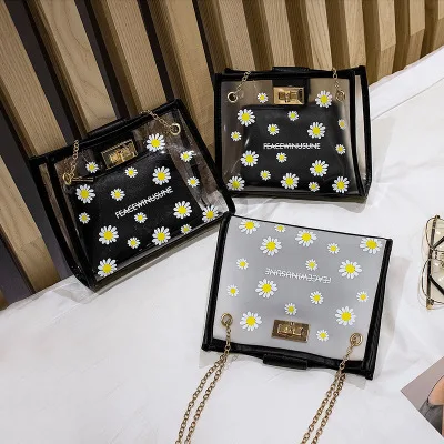 G123 wholesale ladies single shoulder chain transparent bag fashion daisy jelly bags with buckle, Transparent black,matte black,jelly
G123 wholesale ladies single shoulder chain transparent bag fashion daisy jelly bags with buckle, Transparent black,matte black,jelly