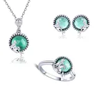Fashion ocean style 925 sterling silver blue crysta mermaid jewelry necklace ring earrings set