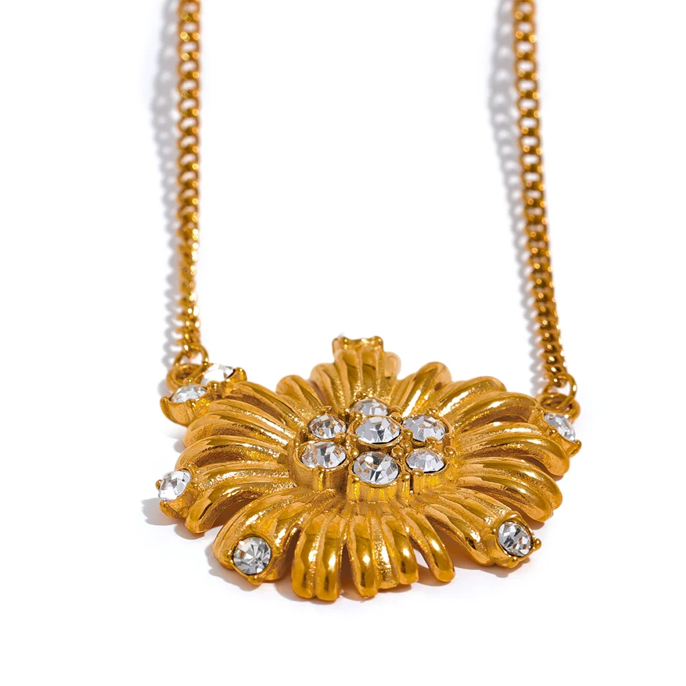

JINYOU 2537 Stylish CZ Zircon Stainless Steel Flower Pendant Necklace Gold Color 18K PVD Popular Jewelry Bijoux 2023 Gala Gift