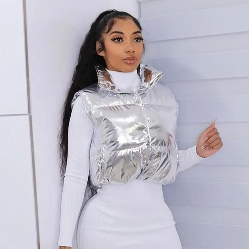 Winter Clothes For Women Silver PU Leather Vest Jacket Crop Top Bubble Puffer Coat Vest
Winter Clothes For Women Silver PU Leather Vest Jacket Crop Top Bubble Puffer Coat Vest