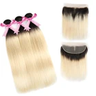 1b# 613 blonde 100% human hair weave 3 Bundles with Closure Brazilian Virgin Unprocessed 13x4 Frontal Lace