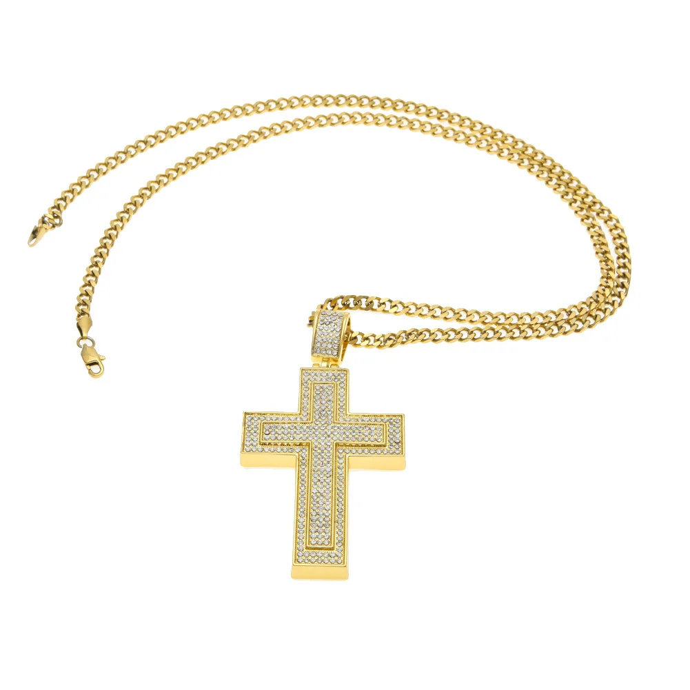 Hip-hop accessories pop with diamond-encrusted cross pendant and rhinestone-covered double necklace
Hip-hop accessories pop with diamond-encrusted cross pendant and rhinestone-covered double necklace