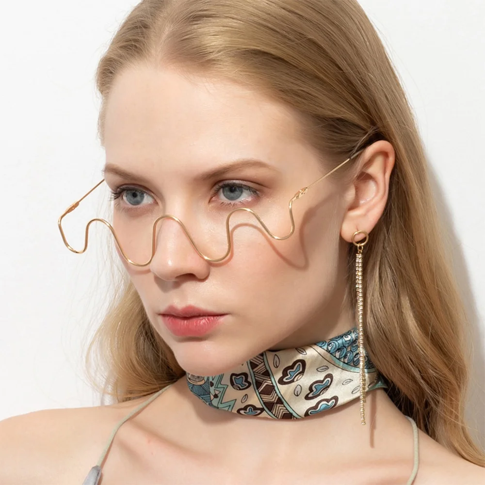 New handmade diamond half frame glasses female wave shades frameless no lenses decoration fashion glasses 2020
New handmade diamond half frame glasses female wave shades frameless no lenses decoration fashion glasses 2020