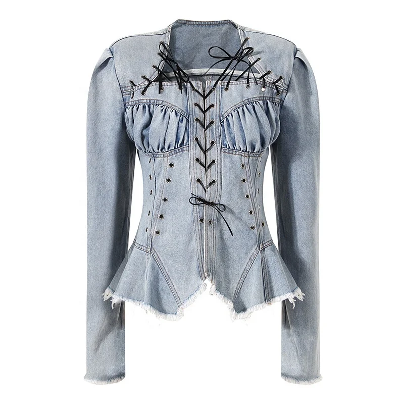 OUDINA Fall Street Fashion Irregular Drawstring Blouse Square Collar Lace-up Top Shirts Denim Jacket Women Shirt, Blue
OUDINA Fall Street Fashion Irregular Drawstring Blouse Square Collar Lace-up Top Shirts Denim Jacket Women Shirt, Blue