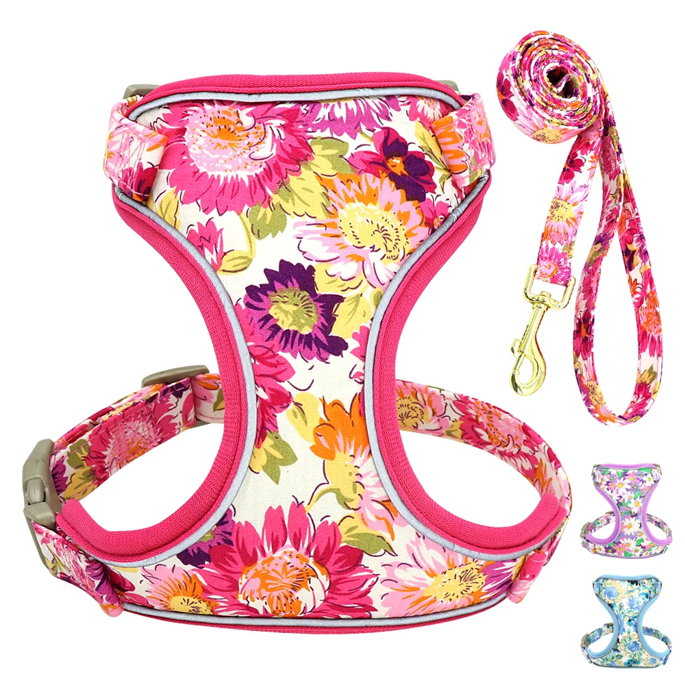 Reflective Nylon Dog Harness Floral Printed Dog Harness Vest And Leash Set For Small Medium Dogs Pet Walking Harness Lead Leash, Rose/blue/purple
Reflective Nylon Dog Harness Floral Printed Dog Harness Vest And Leash Set For Small Medium Dogs Pet Walking Harness Lead Leash, Rose/blue/purple