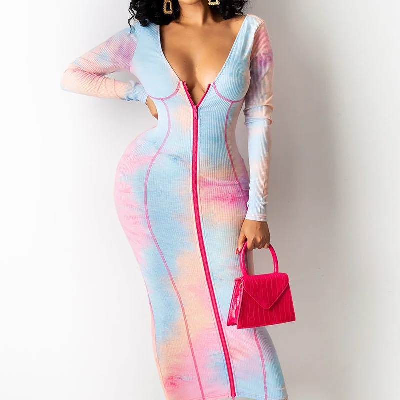 2021 New Arrivals ribbed high quality women tie dye fashion zipper bodycon long dresss ladies elegant midi dress casual slim fit, 1 color as picture
2021 New Arrivals ribbed high quality women tie dye fashion zipper bodycon long dresss ladies elegant midi dress casual slim fit, 1 color as picture