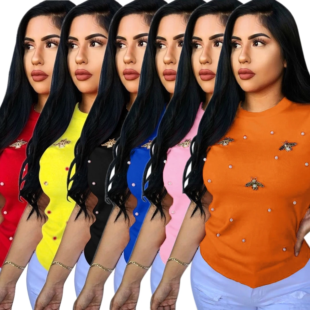 2021 Fashion Designer T Shirt Diamond Beaded Decoration Tops T shirts Sexy Plus Size T shirt For Women Girls
2021 Fashion Designer T Shirt Diamond Beaded Decoration Tops T shirts Sexy Plus Size T shirt For Women Girls