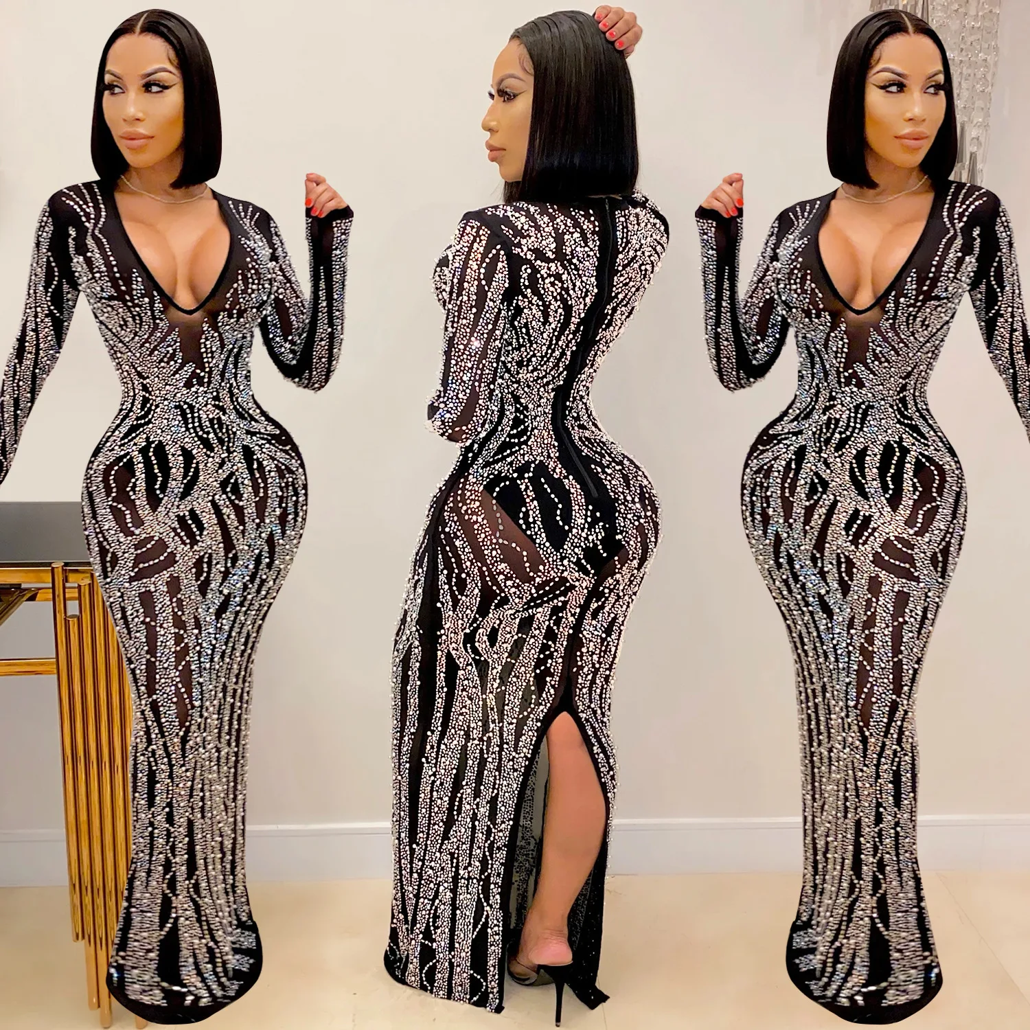 BH313 long sleeve night club sexy hot diamond see through party wear dresses for women
BH313 long sleeve night club sexy hot diamond see through party wear dresses for women